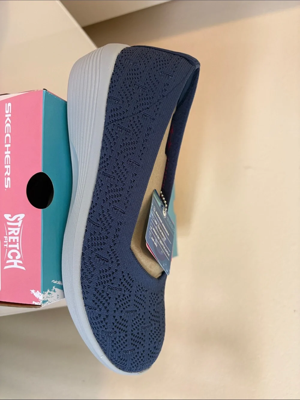 Skechers Navy Stretch-Fit Slip-On with Light Gray Sole